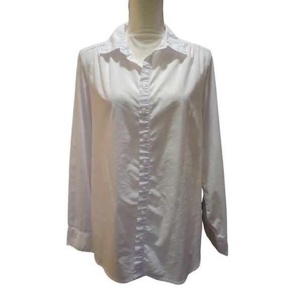Zac & Rachel Tops - Zac & Rachel White Cotton Button Up Shirt Top Collar Gathered Back Large